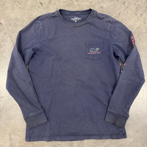 Vintage Y2k Vineyard Vines Longsleeve Navy Pocket Tee Signature Logo Medium - Picture 2 of 5